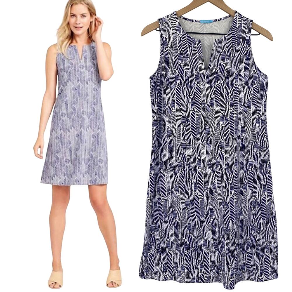 J Mclaughlin Ellison Mini Dress Catalina Cloth Jersey Knit Printed White Blue S
